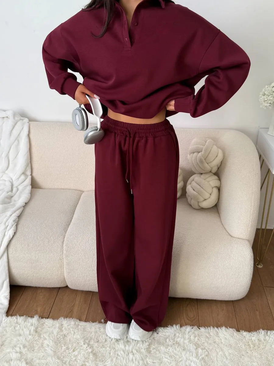 Damen bequemer Poloshirt und lockere Hose Set Stalluxe