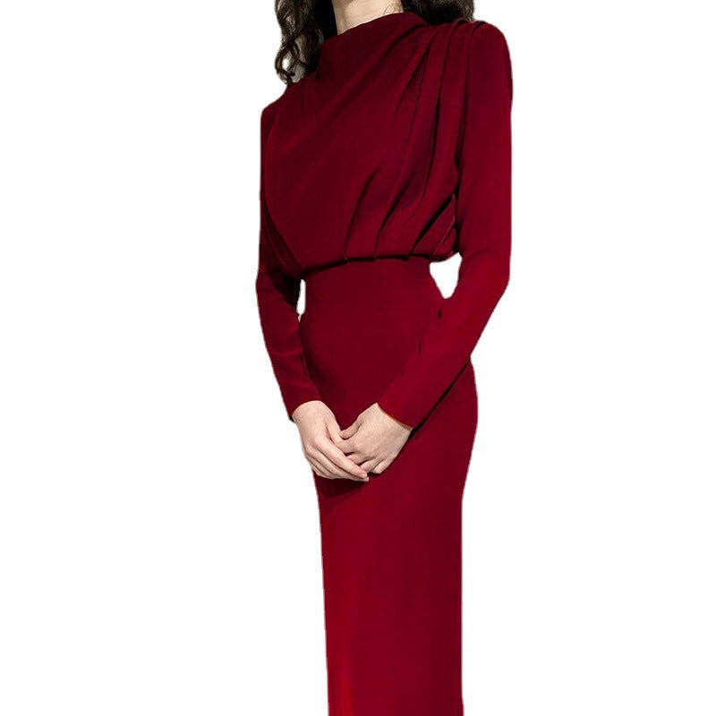 Damen Elegantes Maxikleid mit asymmetrischem Ausschnitt und Raffungen Stalluxe