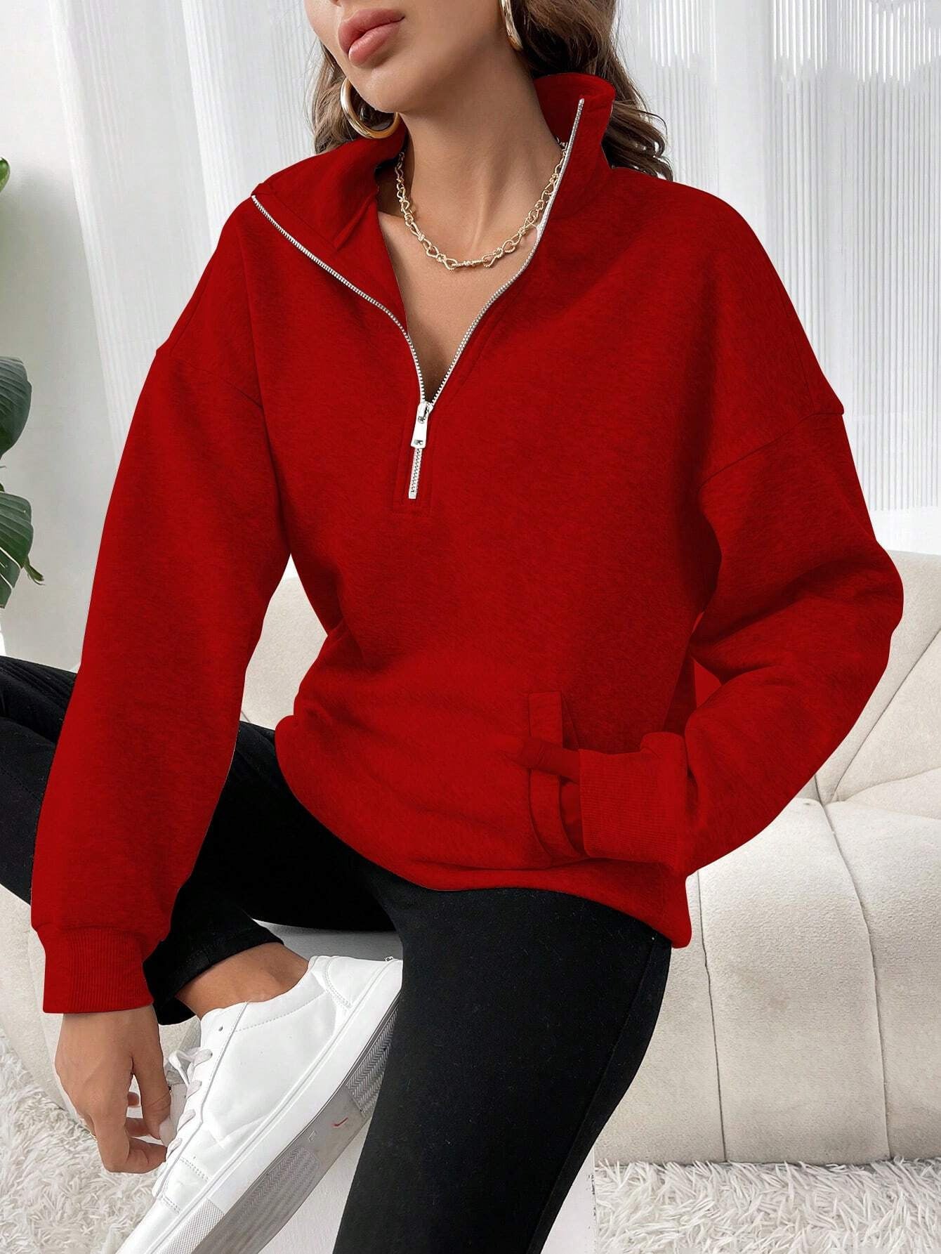 Damen sportlicher Pullover mit hohem Kragen Stalluxe
