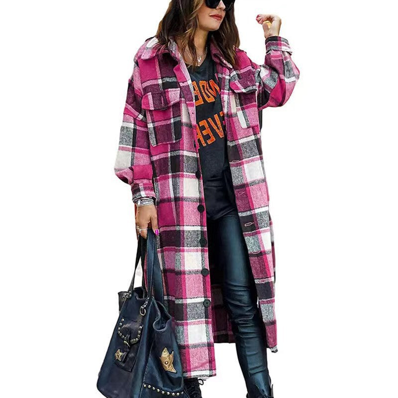 Damen Langarm-Wolljacke mit Karomuster und praktischen Taschen Stalluxe