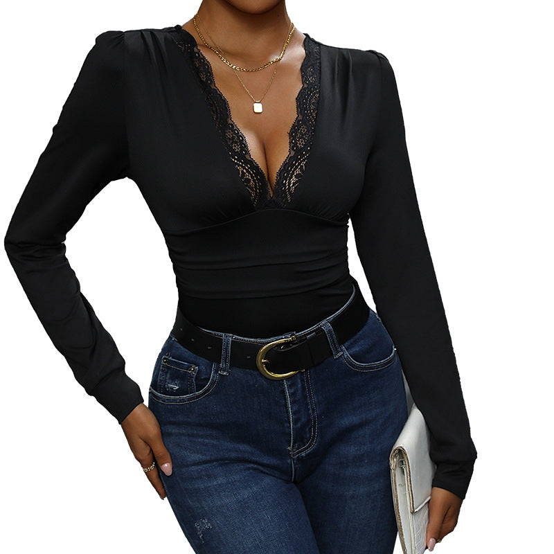 Damen Body mit elegantem Spitzenbesatz und figurumspielendem Schnitt Stalluxe