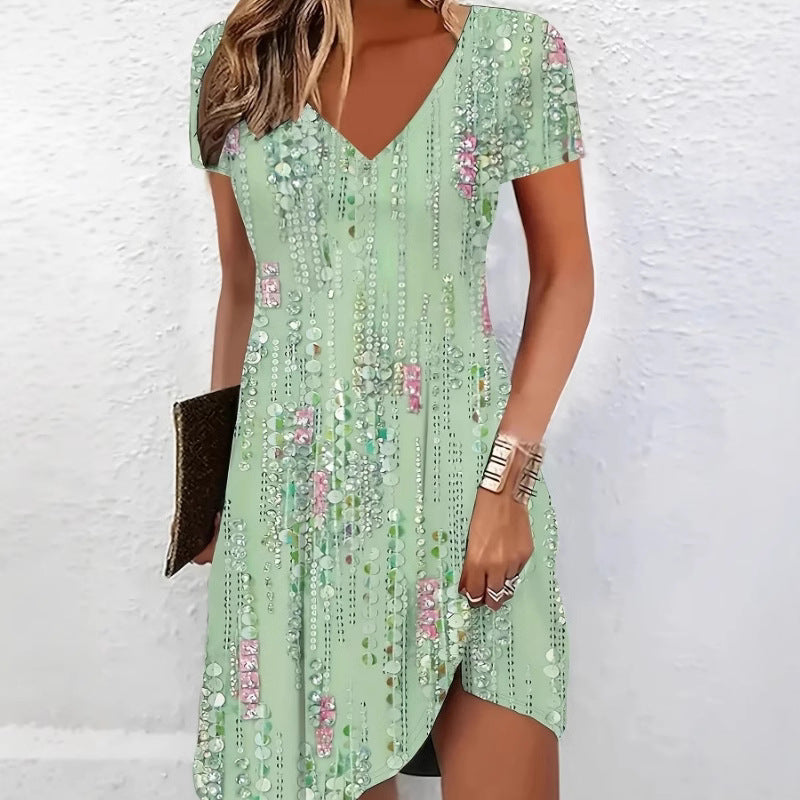 Damen Freizeitkleid mit schimmerndem Längsdesign und bequemen V-Ausschnitt Stalluxe