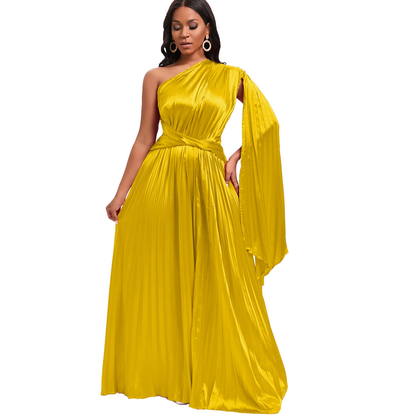 Damen Plissee Abendkleid mit asymmetrischem Design und taillierendem Gürtel Stalluxe
