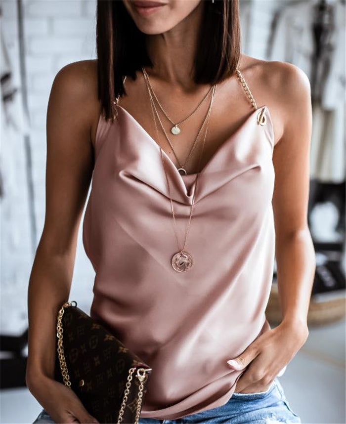 Damen Elegantes Freizeitoberteil mit raffiniertem V-Ausschnitt und modischen Kettendetails Stalluxe
