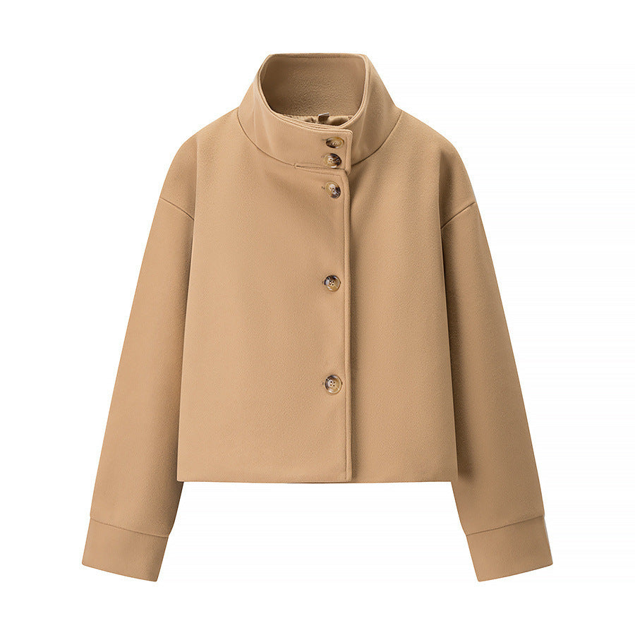 Damen cropped Blousonjacke mit elegantem Stehkragen und Knopfverschluss Stalluxe