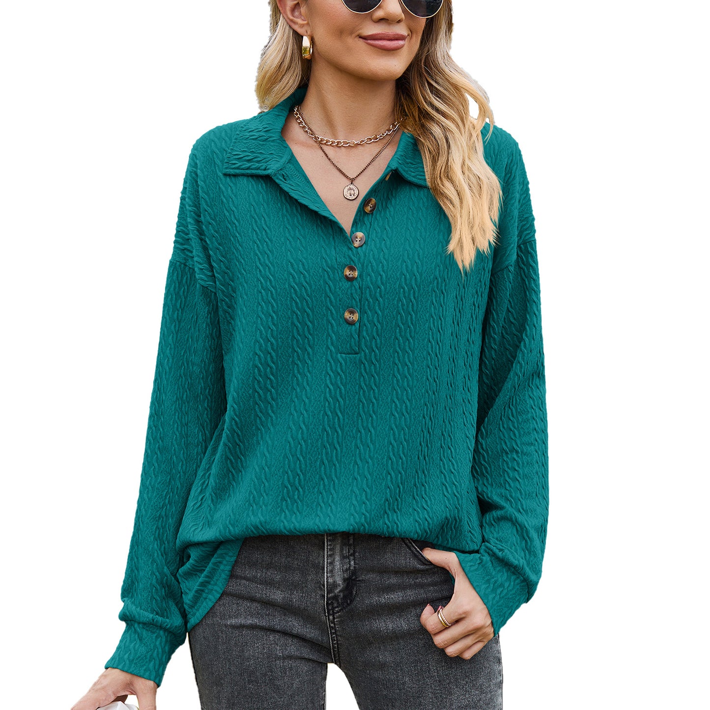 Damen Langarmshirt mit strukturiertem Kabelstrick und modischem Kragen Stalluxe