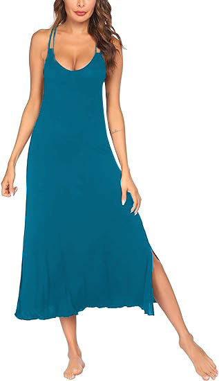 Damen Luftiges Maxikleid mit schmalen Spaghetti-Trägern und Seitenschlitzen Stalluxe