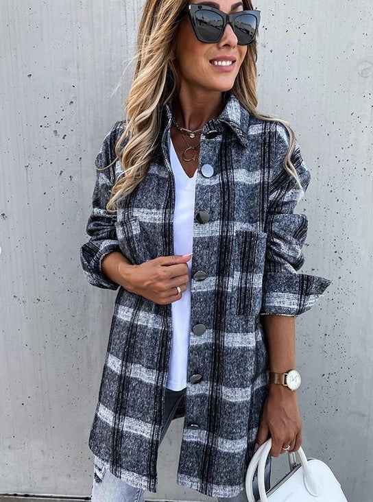 Damen Flanellhemdjacke mit Karomuster und großen Knöpfen Stalluxe