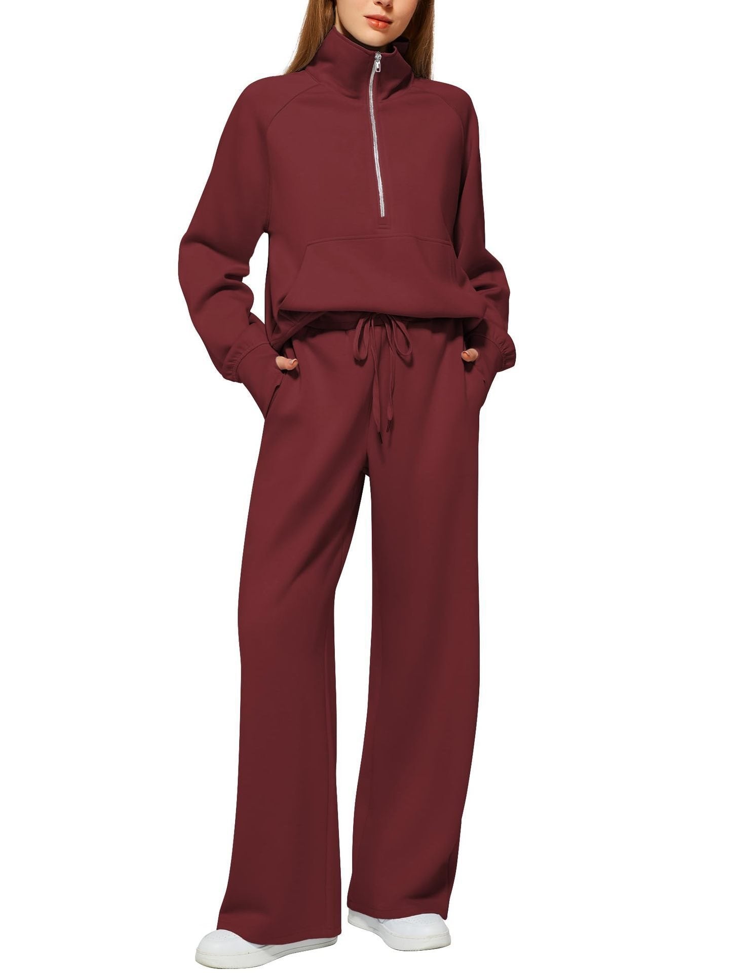 Damen Sportliches Fleece-Kombinationsset mit hohem Kragen und seitlichen Taschen Stalluxe