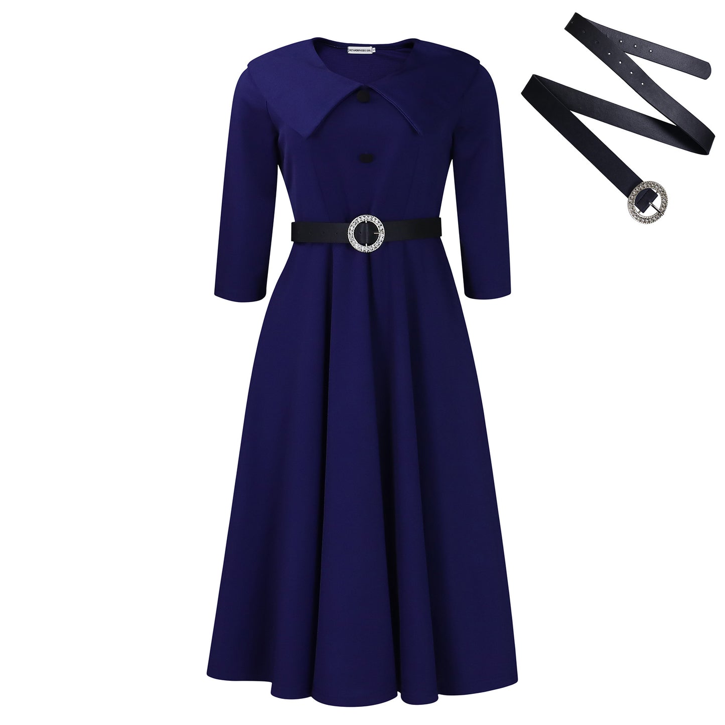 Damen klassisches A-Linien Kleid mit eleganter Kragenpartie und Gürtel Stalluxe