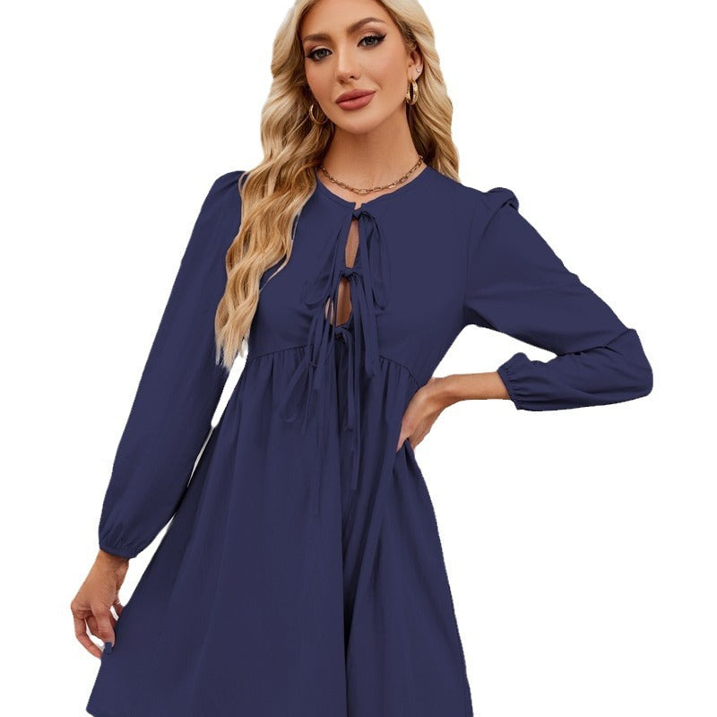 Damen verspielt tailliertes Kleid mit Schleifenöffnung und Puffärmeln Stalluxe