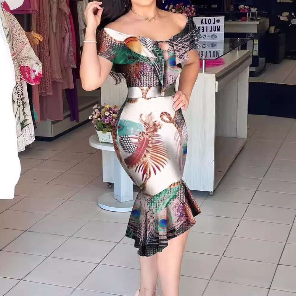 Damen Glitzerndes Midi-Kleid mit Rüschen und Schlitz Stalluxe
