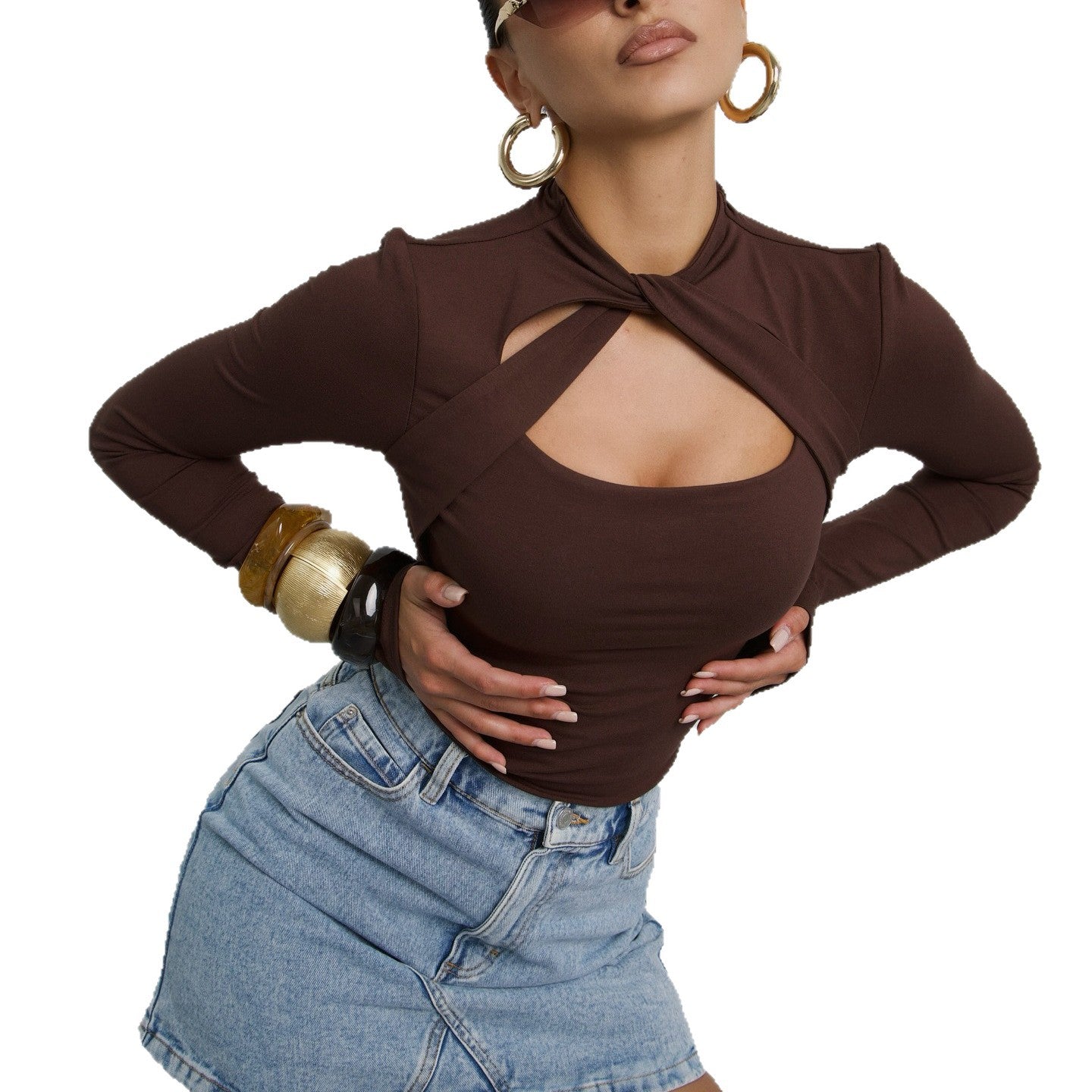 Damen Langarm-Bodysuit mit innovativem Cut-Out-Design Stalluxe