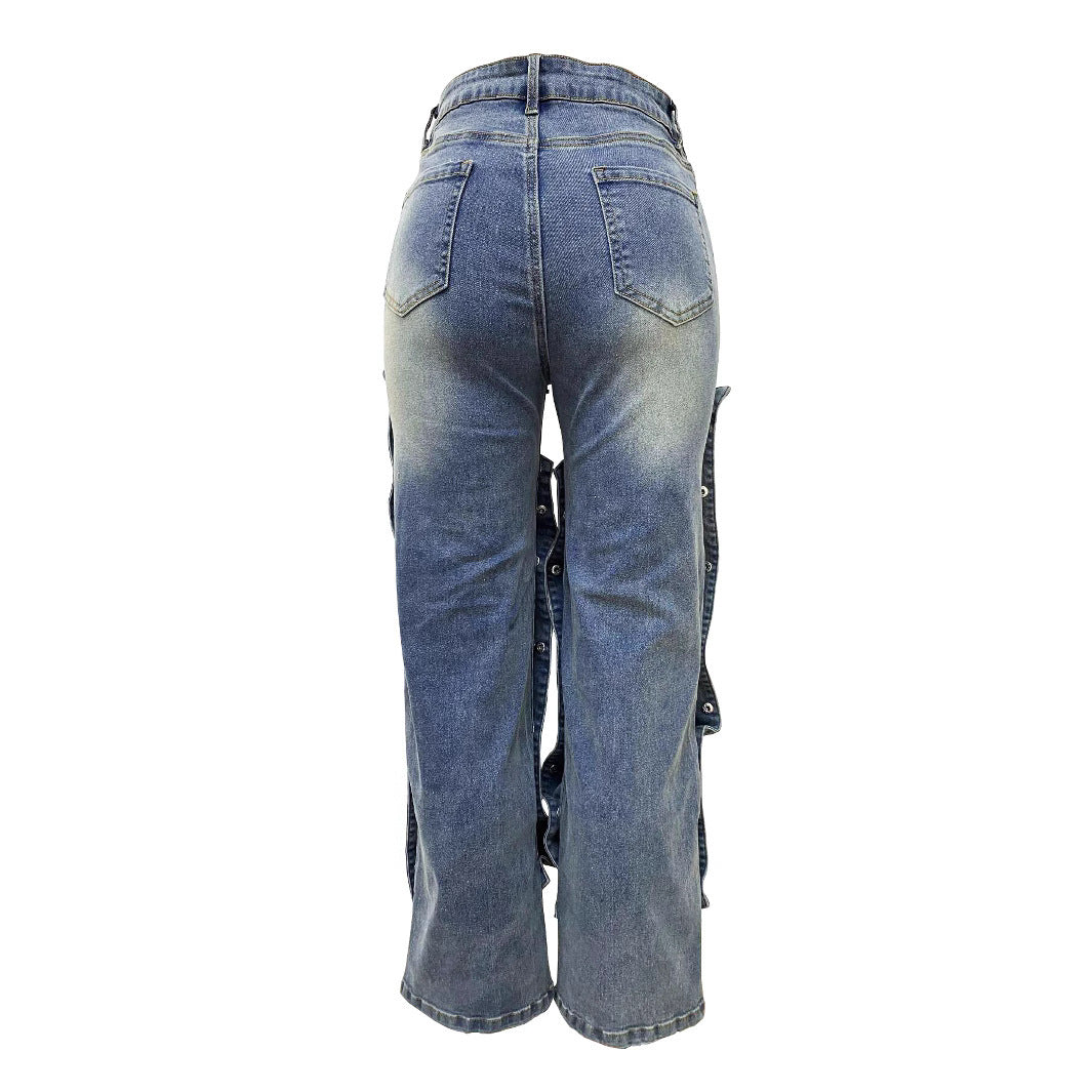 Damen Oversize Cargo-Jeans mit praktischem Knopfverschluss Stalluxe