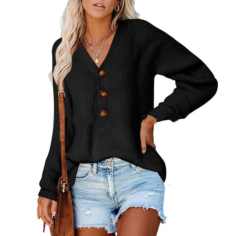 Damen Strickpullover mit V-Ausschnitt und Knopfdetails Stalluxe