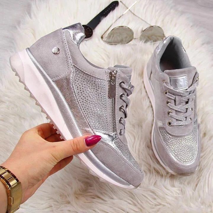 Damen sportliche Sneakers mit atmungsaktivem Obermaterial und zusätzlichem Reißverschluss Stalluxe