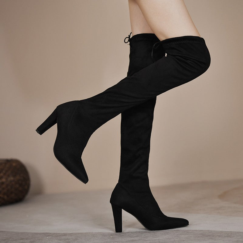 Damen hohe Stiefel mit Absatz und elastischen Einsätzen Stalluxe