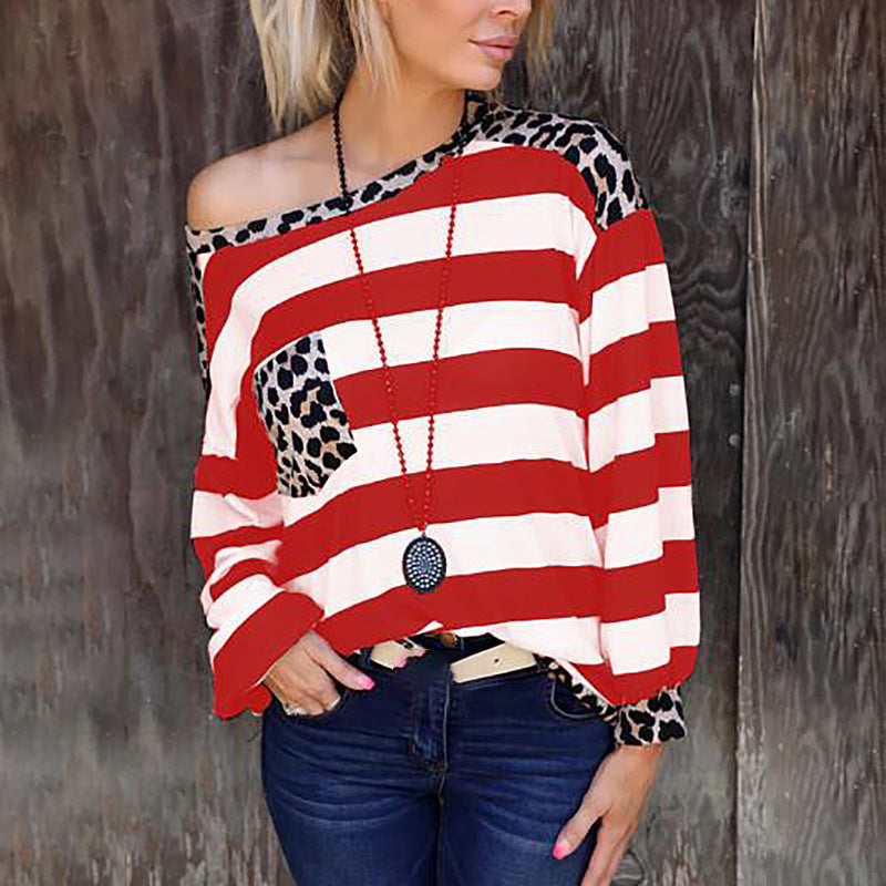 Damen lässiger Pullover mit modernem Streifenmix und Animal-Print Stalluxe
