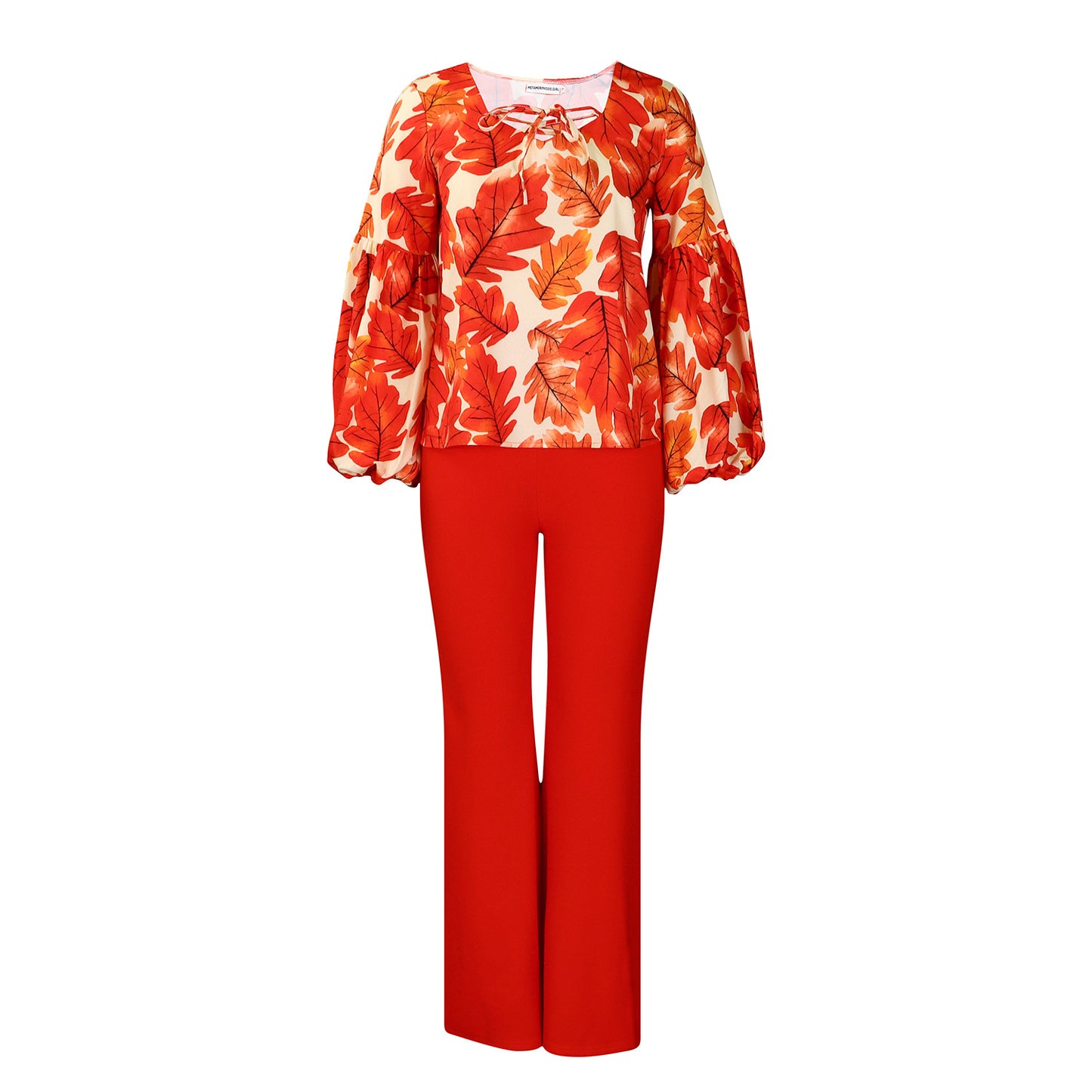 Damen Elegantes Set bestehend aus lässiger Bluse mit voluminösen Ärmeln und klassischer Hose Stalluxe