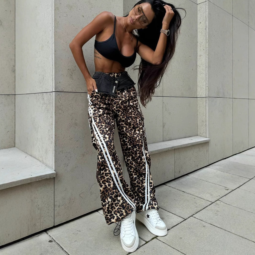 Damen Freizeithose mit Leopardenmuster und seitlichen Streifen Stalluxe