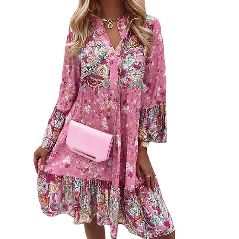 Women's Bohemian Floral Tiered Dress Stalluxe