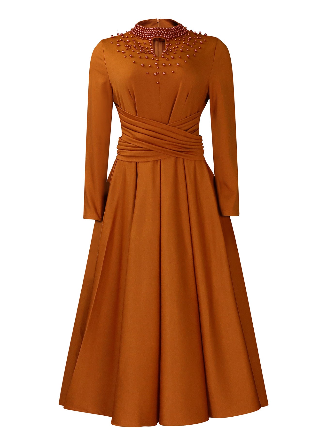 Damen Elegantes Kleid mit dekorativem Perlenbesatz und Wickeldesign Stalluxe