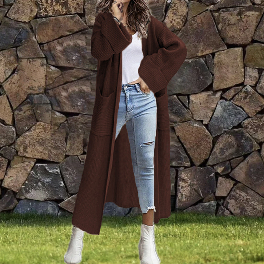 Damen Lange Strickjacke mit modischer Struktur und praktischen Taschen Stalluxe