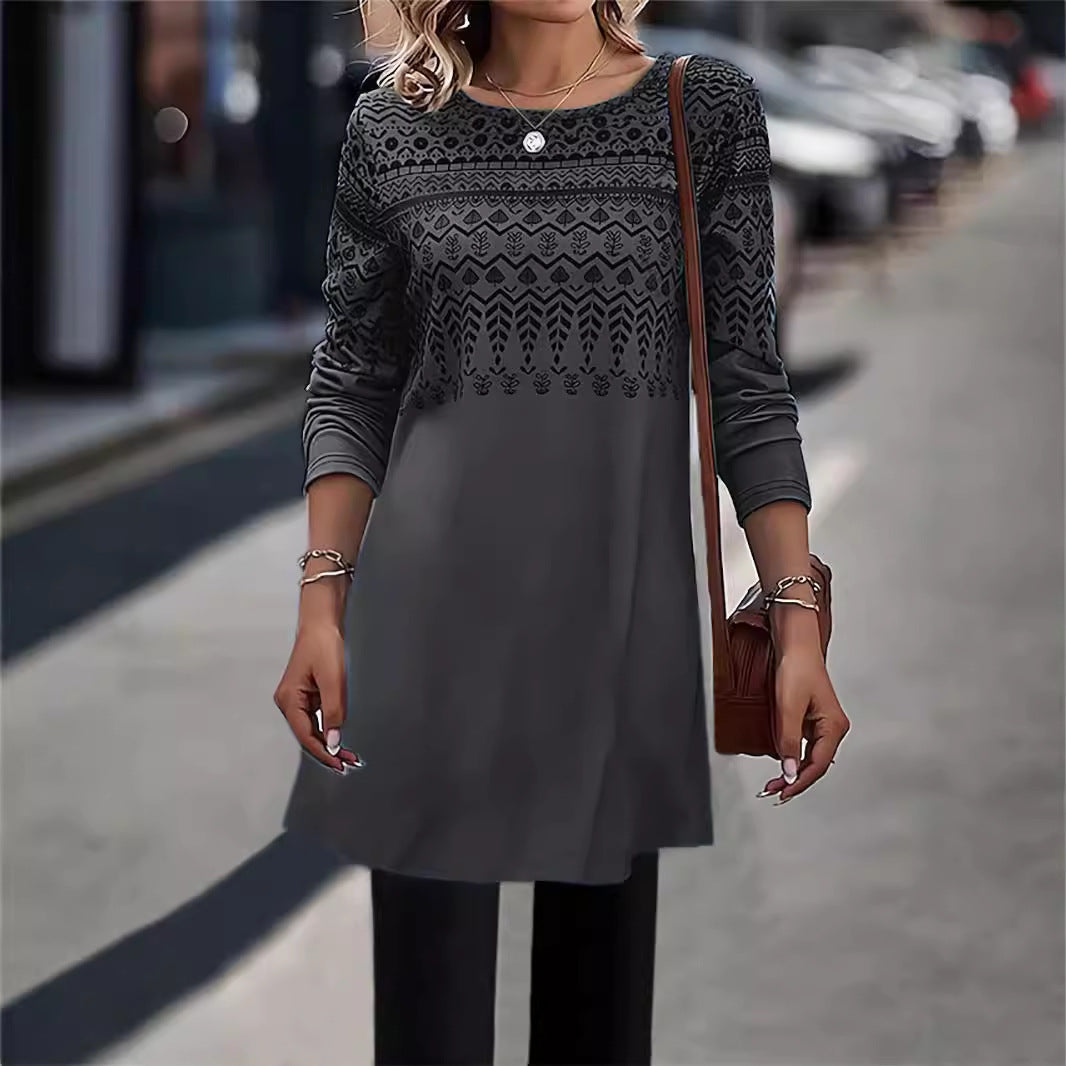 Women's Cozy Long Sleeve Patterned Tunic Top Stalluxe