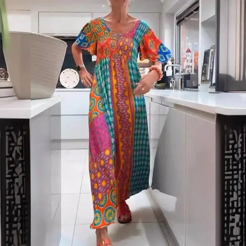 Damen Maxikleid mit buntem Mustermix und luftiger Passform Stalluxe