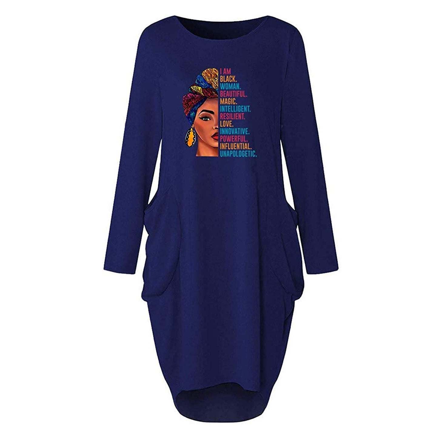Damen Kleid mit lässigem Schnitt und kreativen Motiv und praktischen Taschen Stalluxe