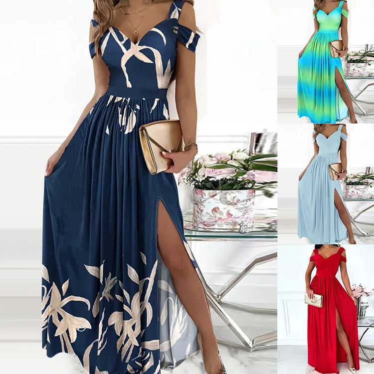 Damen Maxikleid mit charmantem Ausschnitt und asymmetrischem Schlitz Stalluxe