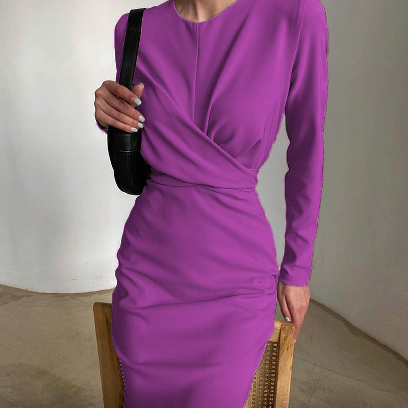 Damen Elegantes Wickelkleid mit langem Arm und fließendem Schnitt Stalluxe