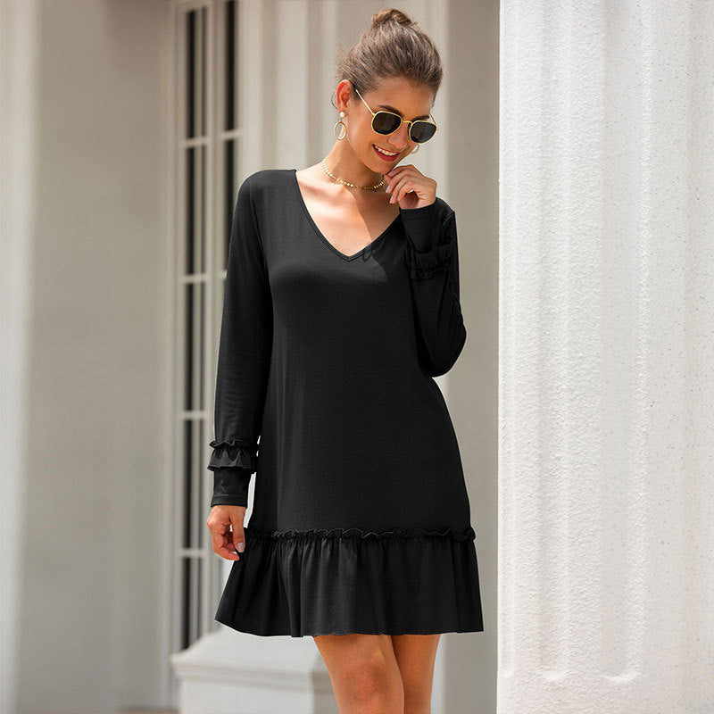 Damen Minikleid mit V-Ausschnitt und Rüschenärmel Stalluxe