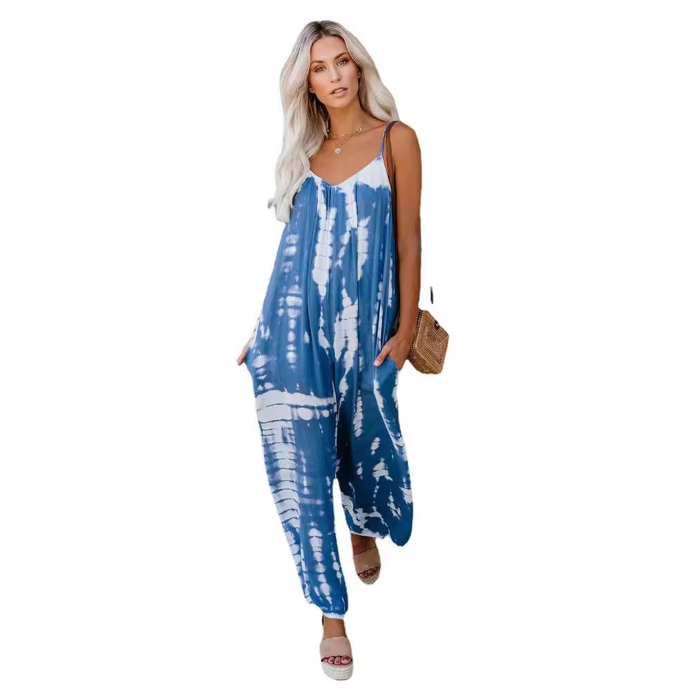 Damen Lässiger Maxijumpsuit aus leichtem Stoff mit Tie-Dye-Muster Stalluxe