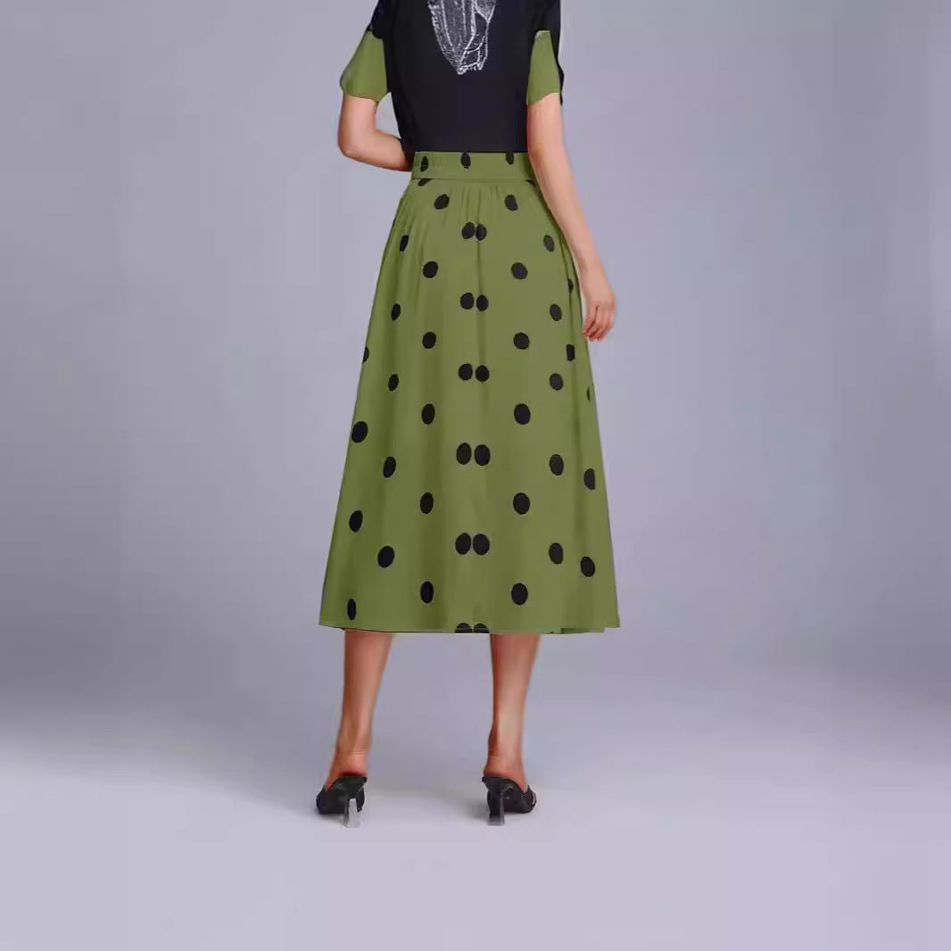 Damen Eleganter Midi-Rock mit Polka-Dots und Plisseefalten Stalluxe
