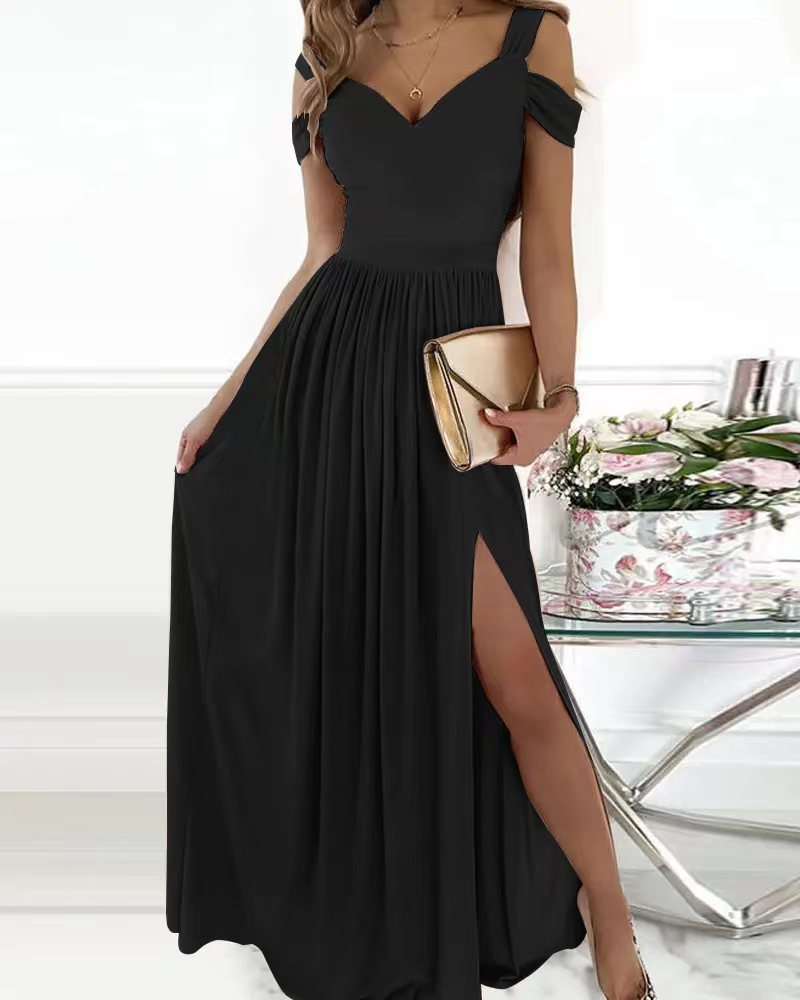 Damen Maxikleid mit charmantem Ausschnitt und asymmetrischem Schlitz Stalluxe