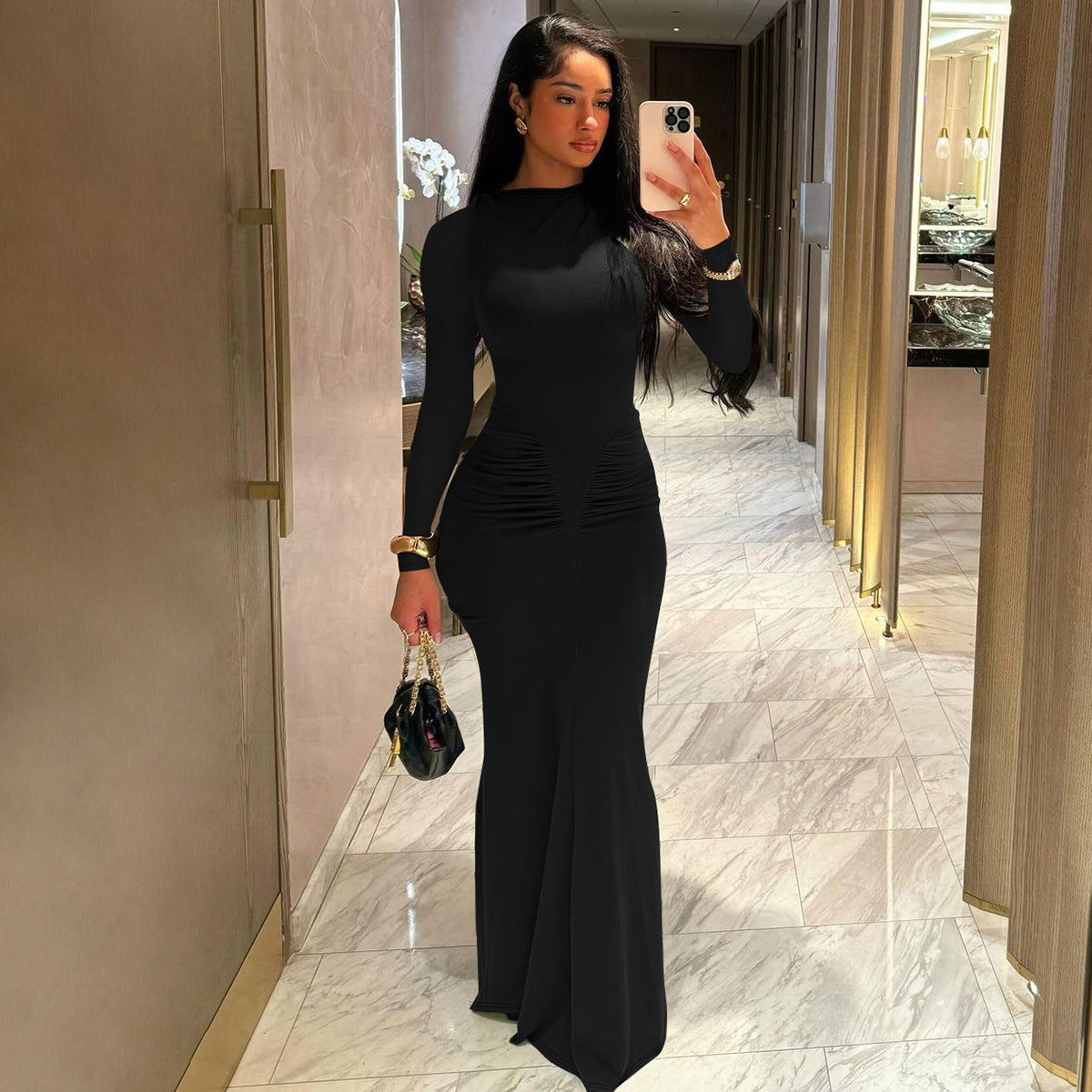 Damen Maxikleid mit figurformendem Design und raffinierten Rüschendetails Stalluxe