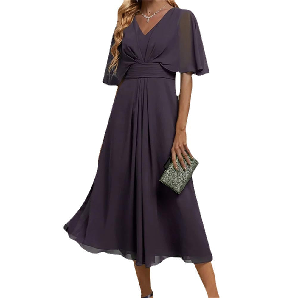 Damen Midikleid mit verspieltem Wickeldesign und eleganten Puffärmeln Stalluxe