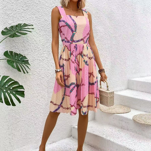 Damen Midikleid mit quadratischem Ausschnitt und verspieltem Kettenmuster Stalluxe