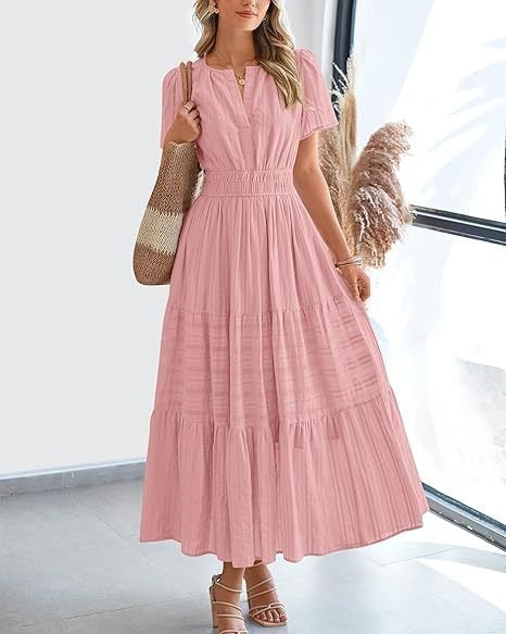 Damen Maxikleid mit modischem V-Ausschnitt und luftigen Rüschen Stalluxe