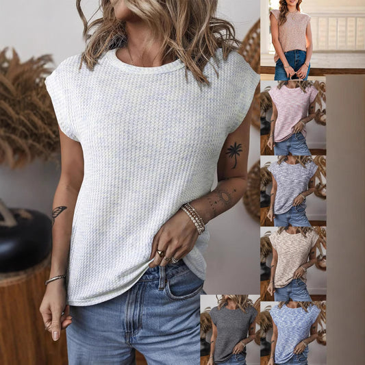 Women's Textured Short Sleeve Crew Neck Top Stalluxe