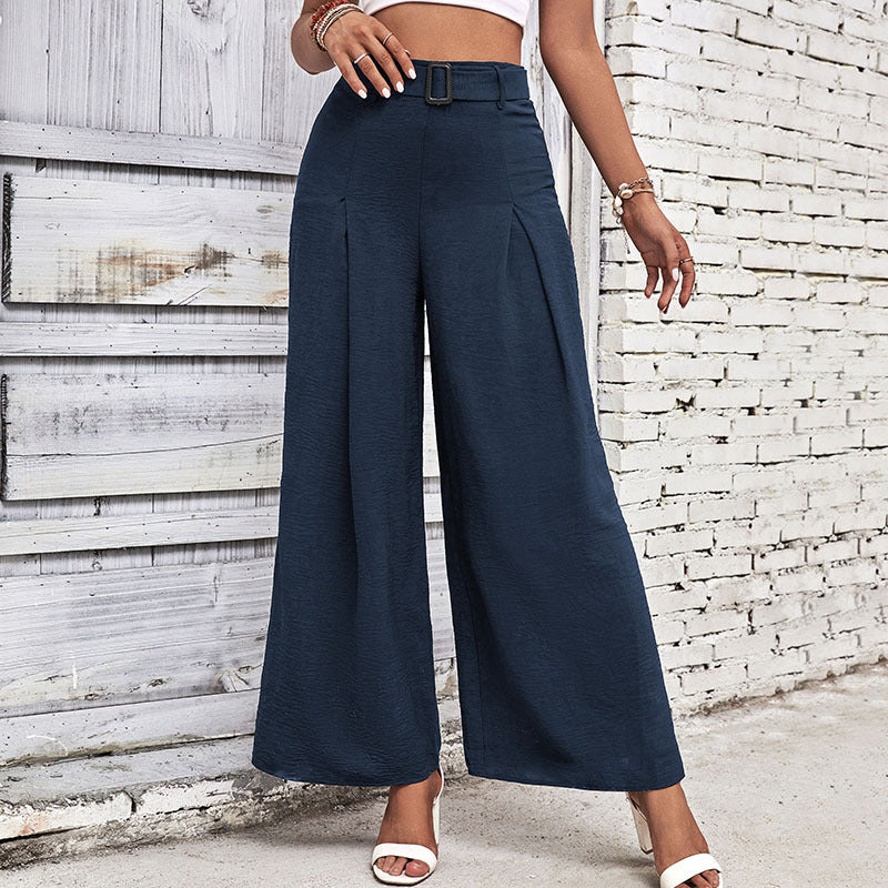 Damen Weite Hose mit eleganten Falten und hochwertigem Taillengürtel Stalluxe