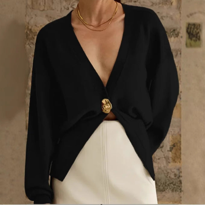 Damen Eleganter und lässiger Cardigan mit tiefem Ausschnitt und Schmuckknopf Stalluxe