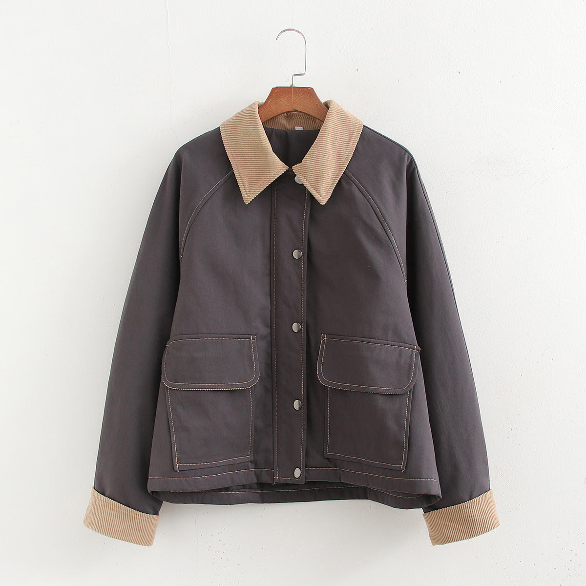 Damen lässige Übergangsjacke mit stylishem Cordkragen und praktischen Taschen Stalluxe