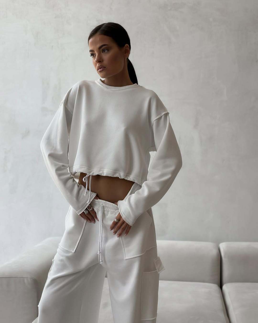 Damen cropped Sweatshirt mit verstellbarem Bund Stalluxe