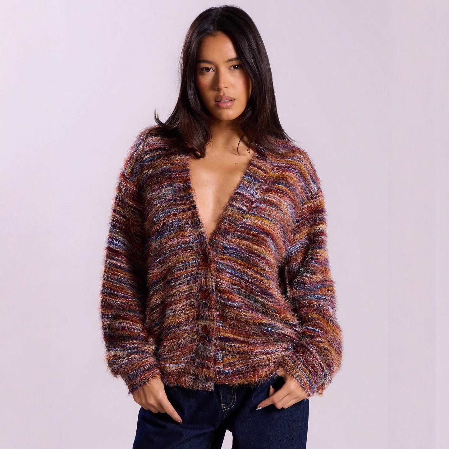 Damen lässiger Cardigan aus Flauschigem Strukturgewebe Stalluxe