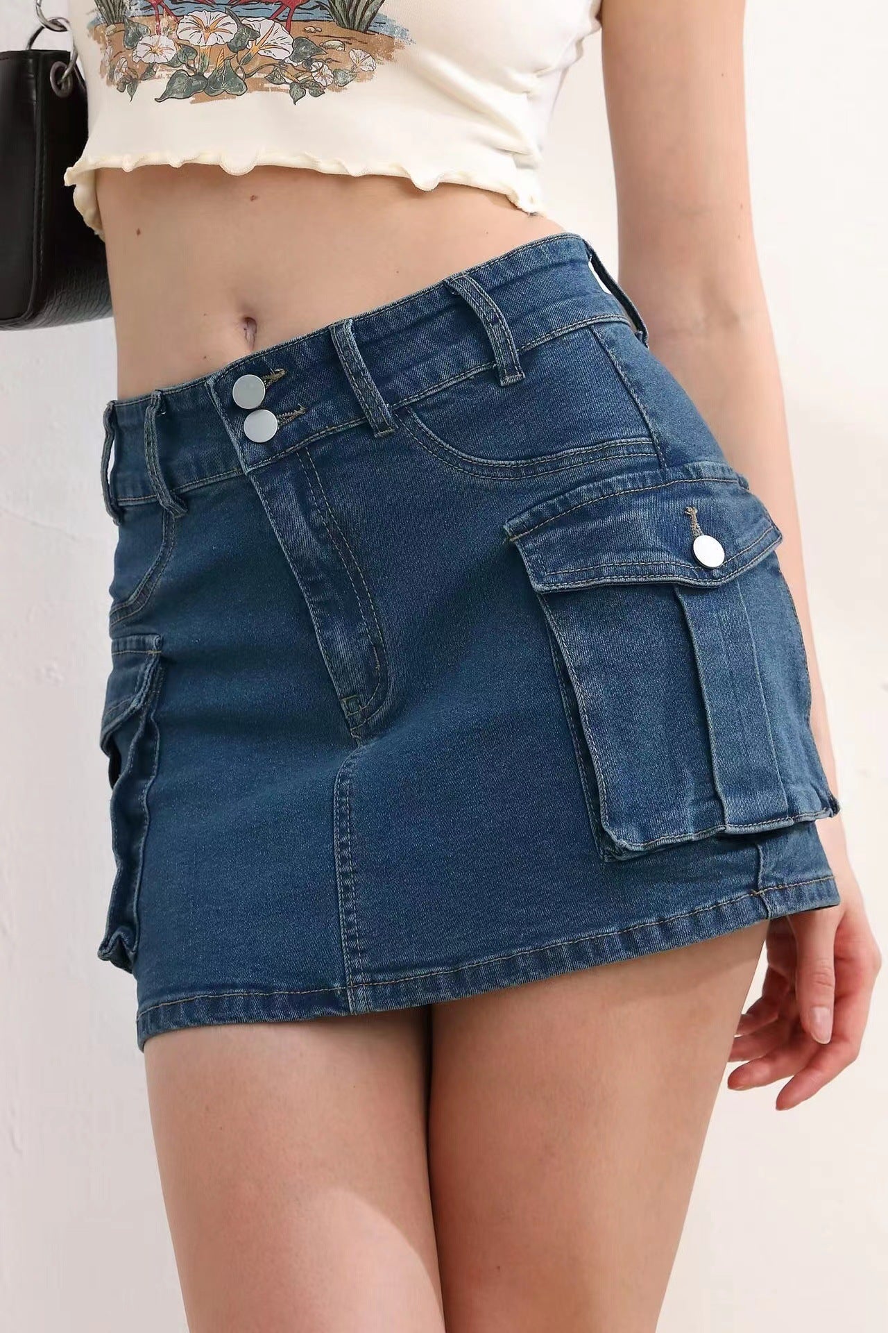 Damen modischer Denim Cargo-Rock mit praktischen Taschen Stalluxe