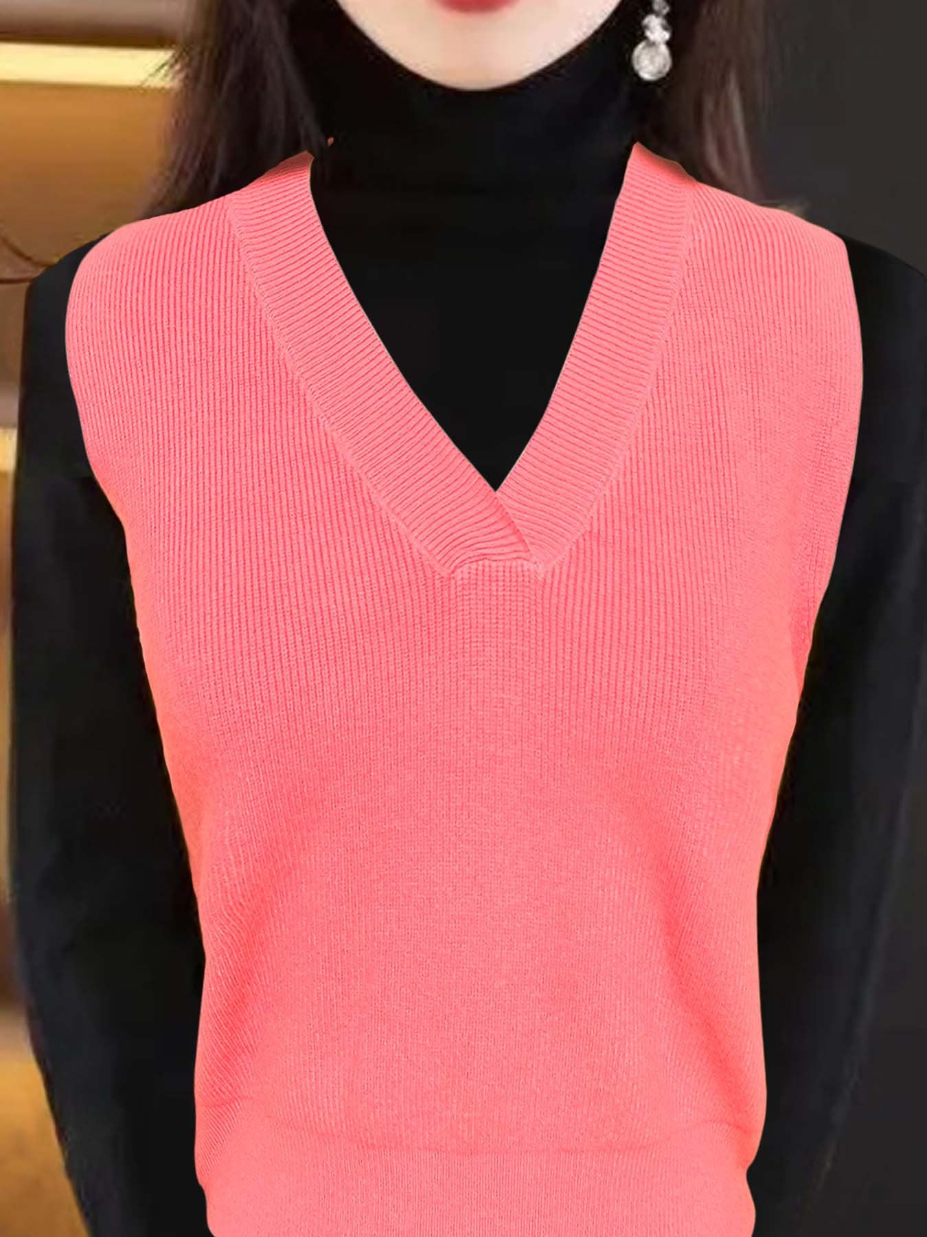 Damen Strickpullunder mit V-Ausschnitt und feiner Rippstruktur Stalluxe