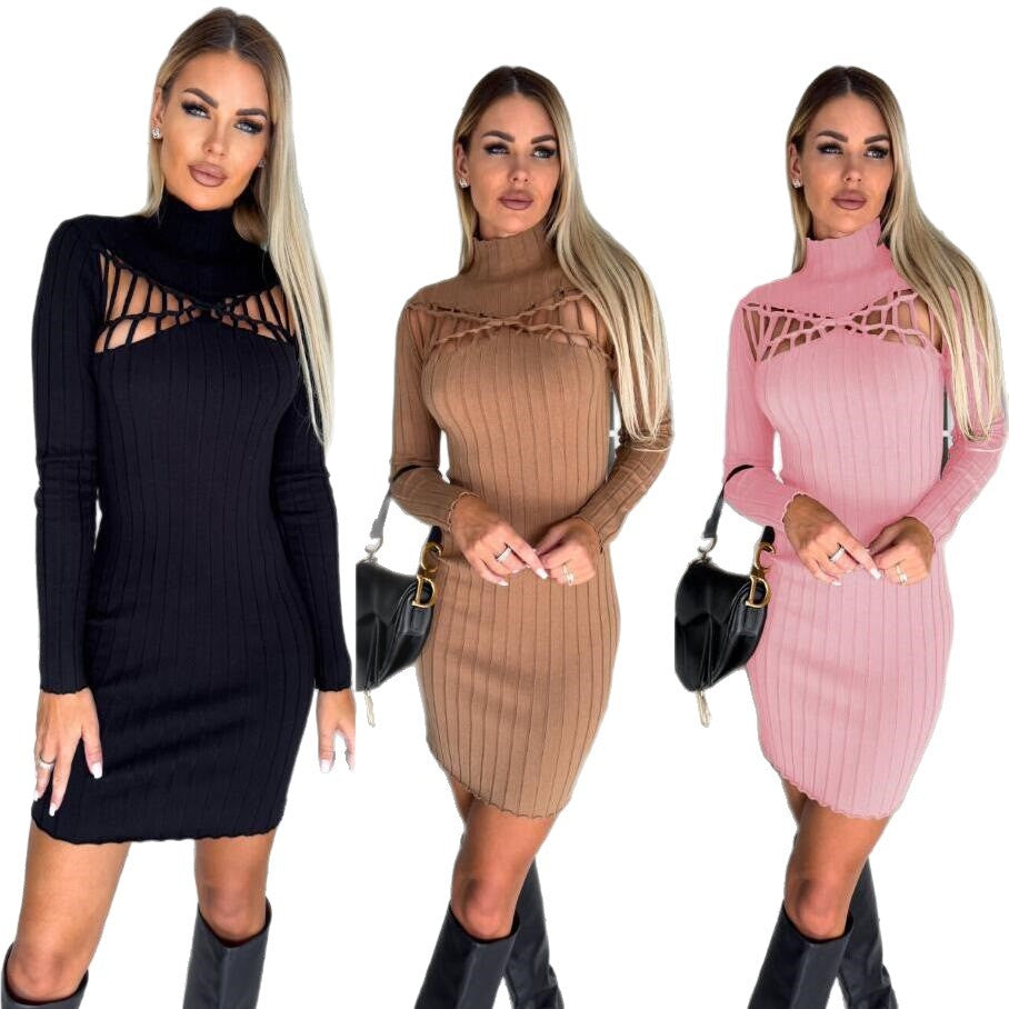 Damen figurbetontes Strickkleid mit markantem Ausschnitt Stalluxe