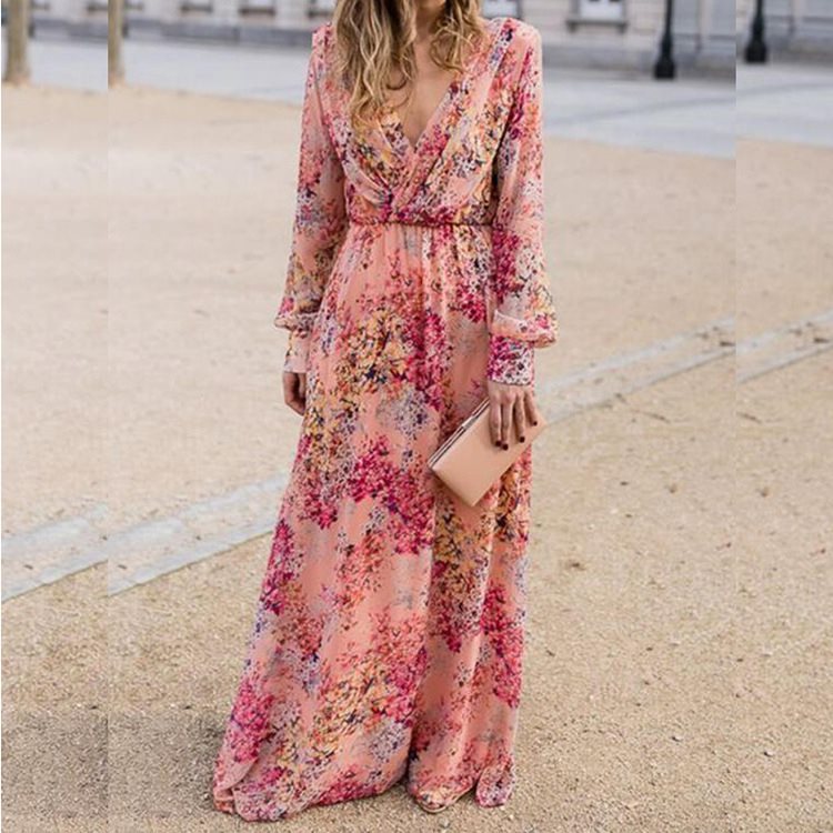 Damen Maxikleid mit voluminösen Ärmeln und elegantem floralem Design Stalluxe